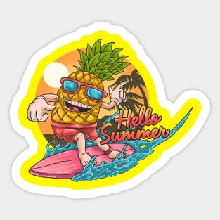 Summer Pineapple Tropical Beach Surfing Sticker